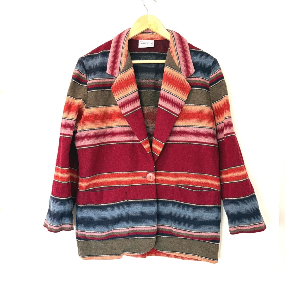 VTG Southwest Blazer Arizona Jean Co.‎ Multi Stripe Wool Blend Cardigan Small